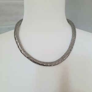 Stainless steel tube glitter necklace 20" silver